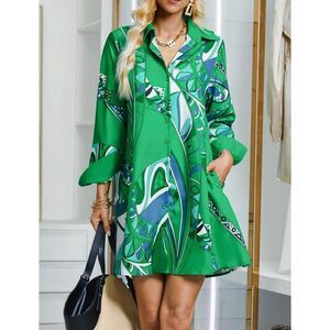 STYLEWE Green Multicolored A-Line Dress with Pockets Size M